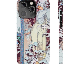 Slim Phone Cases for Iphone 14, Pro, Plus, Iphone13, Samsung Galaxy,&quot;Winter&quot;(1900) by Art Nouveau master Alfons Mucha from  &quot;The Seasons&quot;