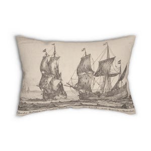Lumbar Pillow, Reiner Nooms_ Two Merchant Men,Blue background,nautical theme, baby room, boat decor, nursing pillow, Spun Polyester