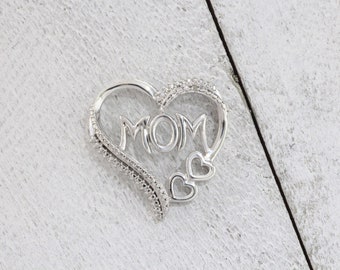 Love You Mom Word Heart in Hearts Sterling Silver Pendant