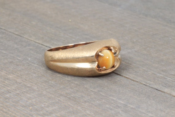 10k Gold Orange Cat's Eye Ring Size 10 1/4 - image 3