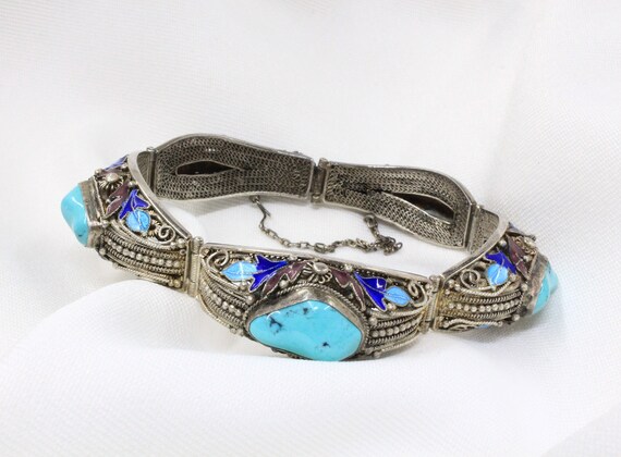 Intricate Vintage Flying Bug Turquoise Sterling Silver Bracelet Intricate Vintage Flying Bug Turquoise Sterling Silver Bracelet