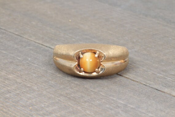 10k Gold Orange Cat's Eye Ring Size 10 1/4 - image 2