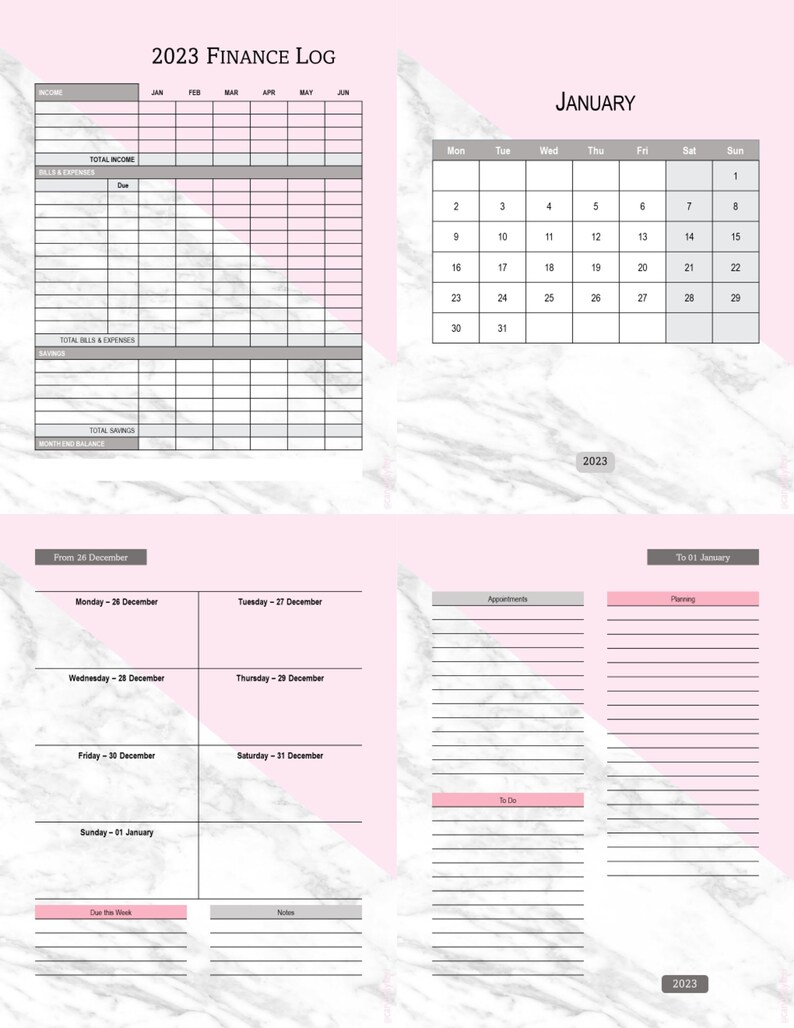 2023 Planner Calendar Printable PDF Digital File Instant - Etsy Ireland