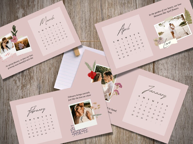 Romantic Photo Collage 2024 Calendar, Digital Printable 2024 Calendar