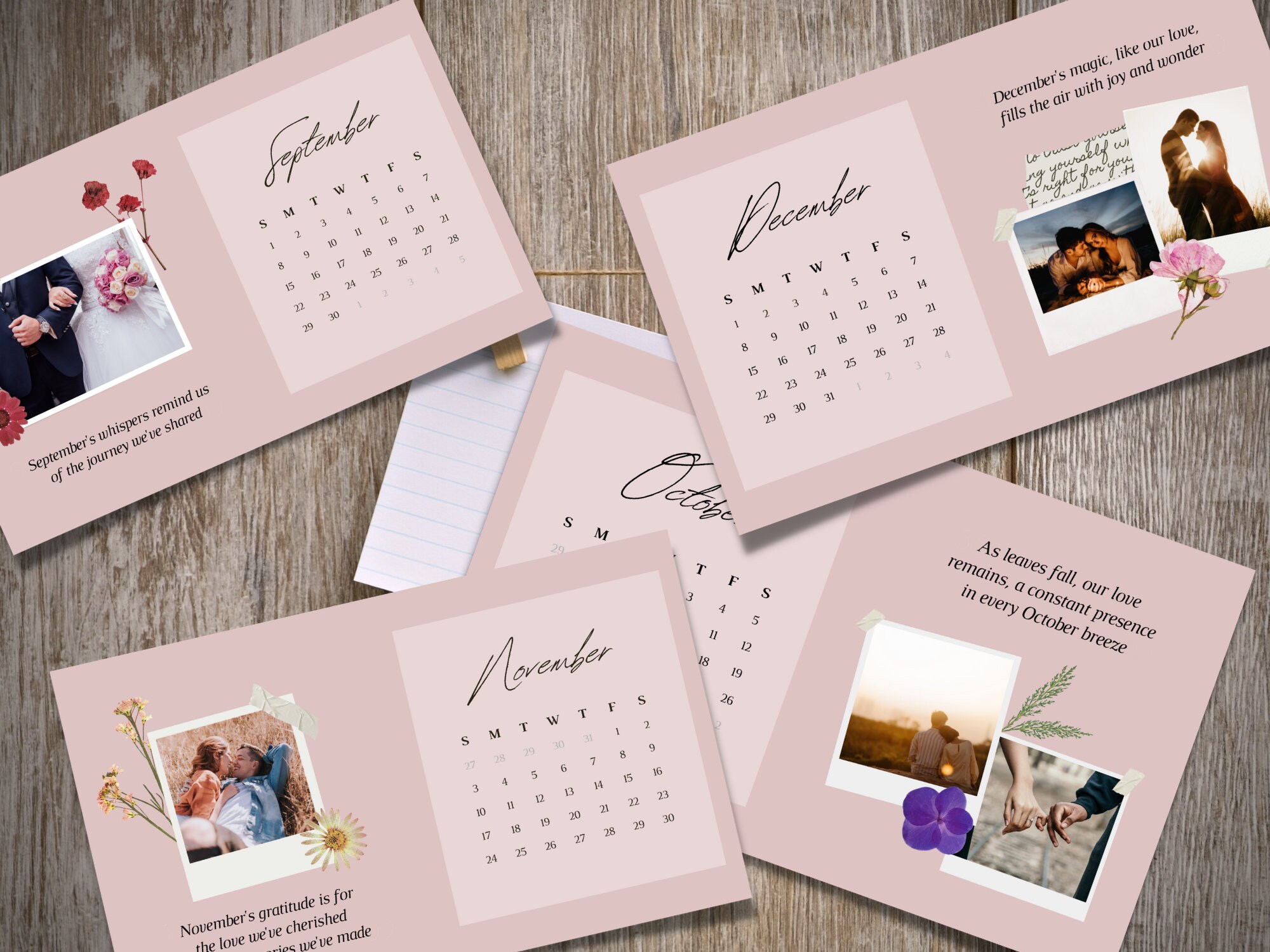 Romantic Photo Collage 2024 Calendar, Digital Printable 2024 Calendar