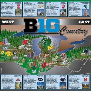 Big Ten Conference Map/poster B1G Size 24 X 36 Officially Licensed - Etsy