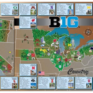 NEW Officially Licensed Big Ten Conference Map/Poster (XL Size = 24" x 36"), 18 World Class Universities!