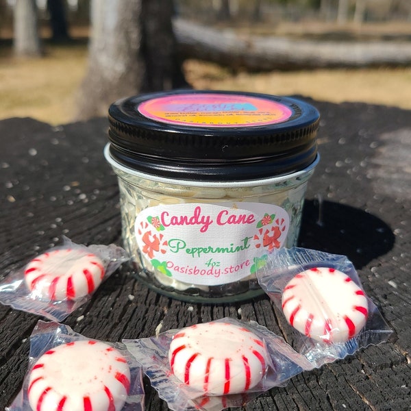 Candy Cane - Peppermint Natural Whipped Body Butter, Mothers Day Gift, Hand Cream, Foot Cream, Face Cream, Eczema Cream