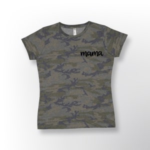 Camo mama T-shirt, Cursive mama shirt, Custom T-shirt, Women’s clothing, Mom shirts, Camouflage clothing, Women’s T-shirt’s
