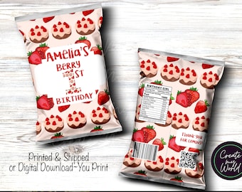 Berry First Birthday Personalized Chip Bag-Digital or Printed & Shipped