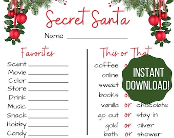 Secret Santa Questionnaire / Secret Santa Form / Christmas - Etsy ...