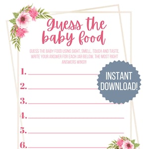 Errate das Baby-Speise-Spiel / Babyparty-Spiele / Westliche Babyparty / Rosa Babyparty