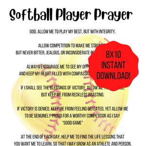 8x10 Softball Player Prayer Printable