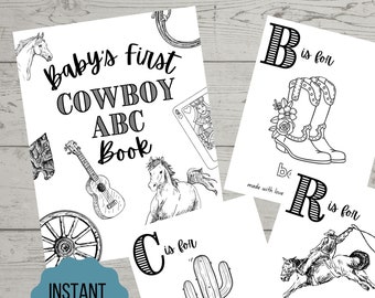 ABC Baby Shower Coloring Book | Cowboy Alphabet Coloring Pages | Baby Shower Game | Baby Shower Activity