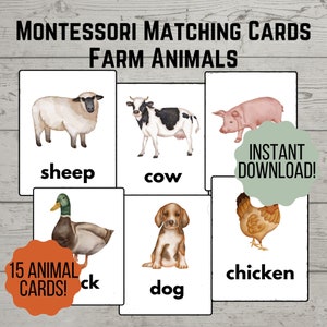 Cartes d’identification des animaux de ferme assorties Montessori | Cartes d'activités pour les tout-petits