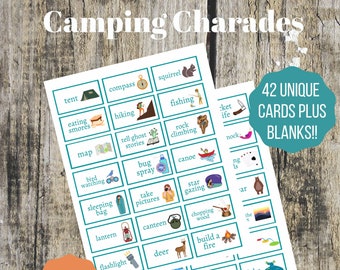 Camping Charades / camping games / camping activity / charades / camping printable