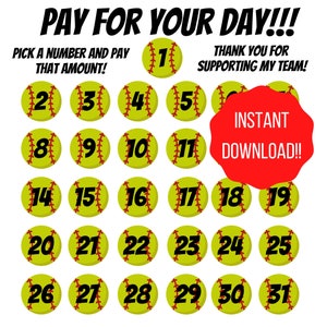 Softball Pay your day Calendar Fundraiser