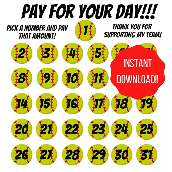 Softball Pay your day Calendar Fundraiser