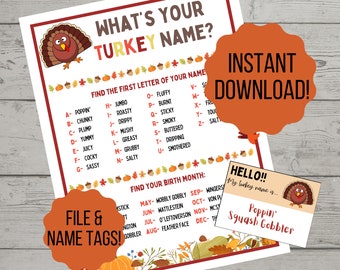 Turkey Name Game | Thanksgiving Game | Turkey Name Game with Tags | Fun for Kids and Adults