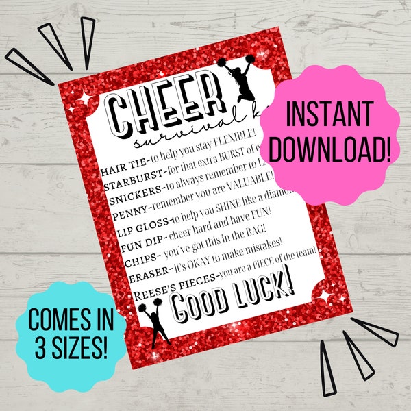 Cheer Survival Kit Printable Tag Red /Cheerleading Survival Kit