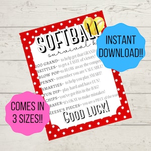Softball Survival Kit Tag Printable