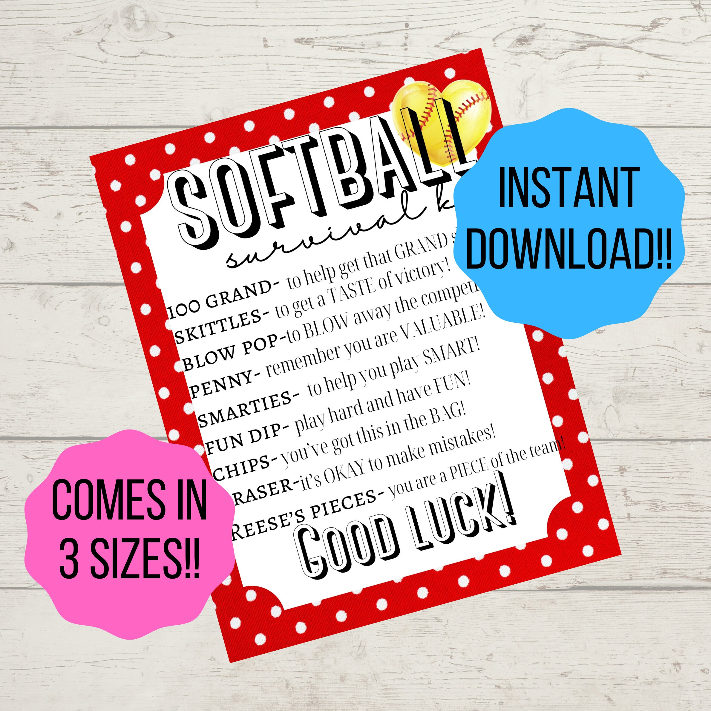 Softball Survival Kit Tag Printable Etsy