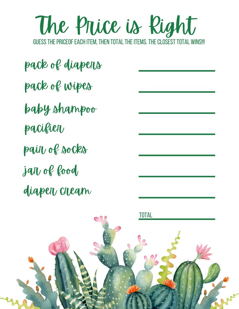 The Price is Right Baby Shower Game / Baby Shower Printable Etsy