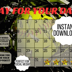 Softball Fundraiser / Softball Calendar Fundraiser / Softball Pay Day Fundraiser / 30 & 31 days