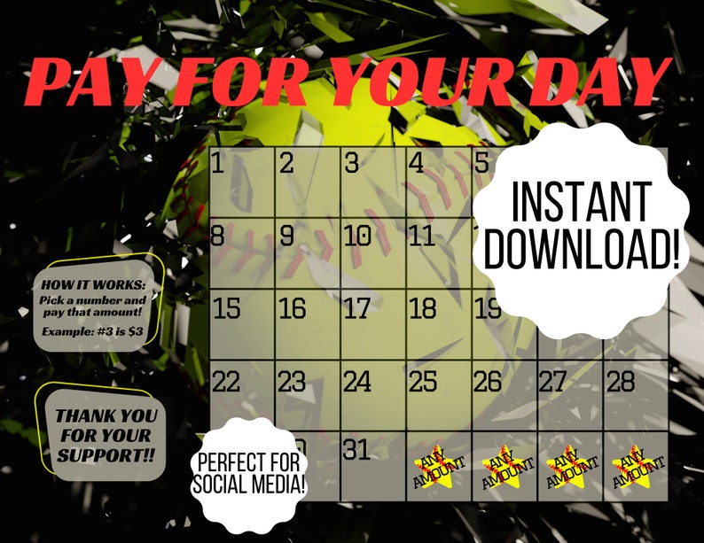 Softball Fundraiser / Softball Calendar Fundraiser / Softball Etsy
