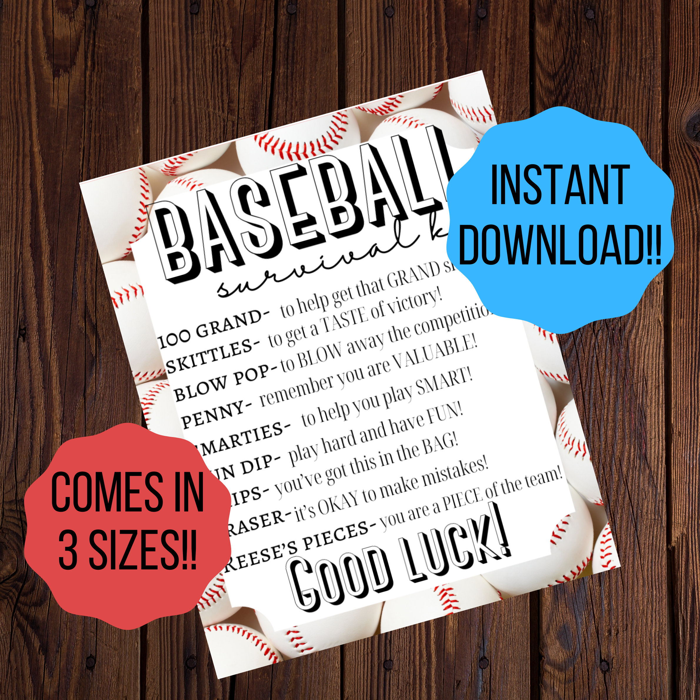 Baseball Survival Kit Printable Tag Etsy