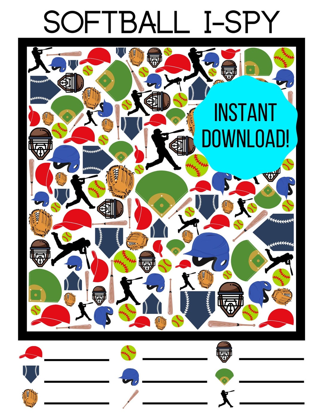 Softball Ispy Activity / Softball Printable Etsy