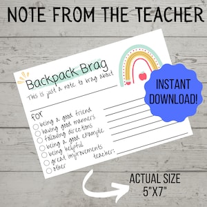 Note from the Teacher | Backpack Brag | Teacher Mail