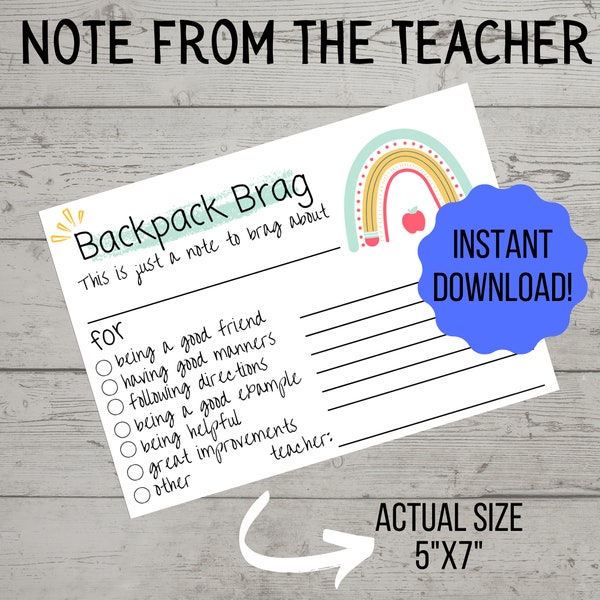 Note from the Teacher | Backpack Brag | Teacher Mail