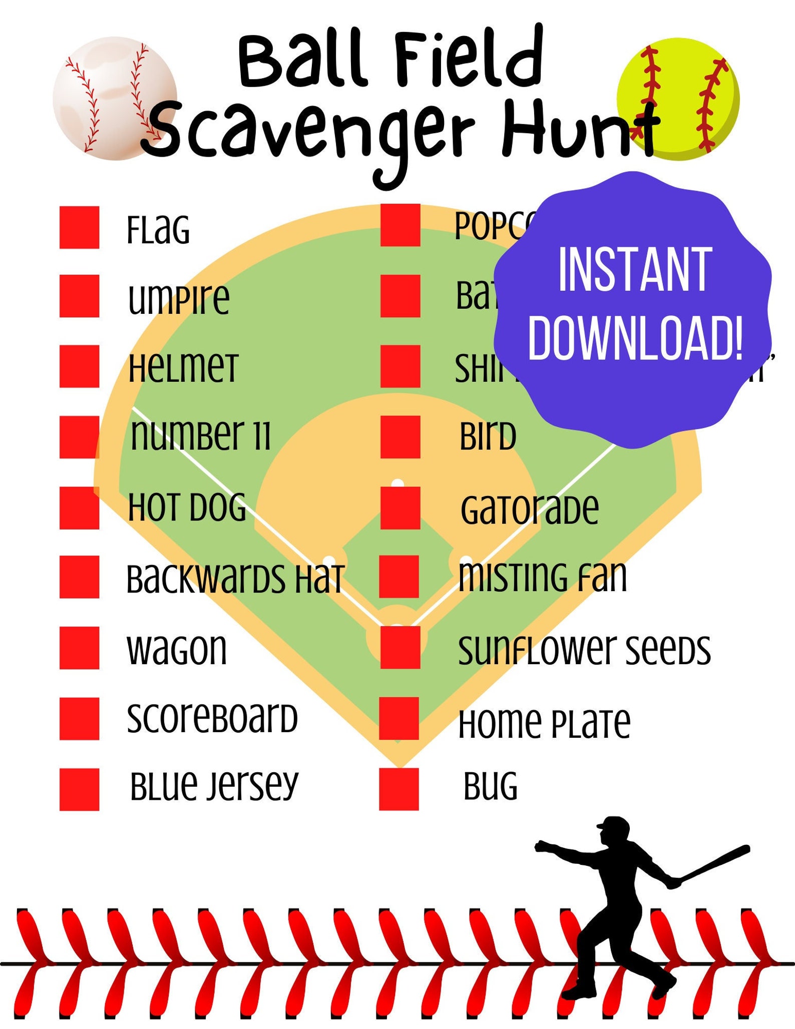 Baseball/softball Game Scavenger Hunt - Etsy