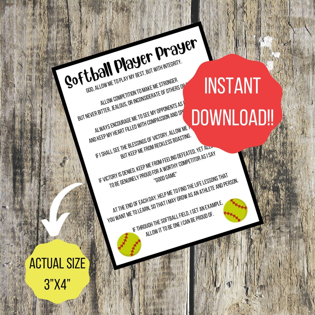 Softball Player Prayer Printable Tag Etsy