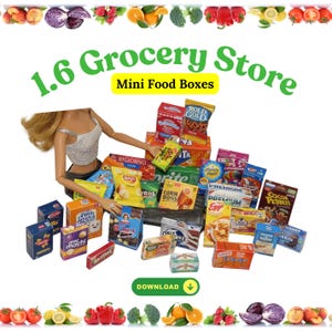 Mini Groceries Miniature Grocery Store Items 1.6 scale miniature food printable templates paper craft Digital Download PDF JPG Kitchen Doll