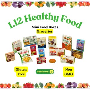1.12 Mini Doll Food Printable Groceries Miniature Grocery Store Items Health Food Gluten Free Non GMO templates Digital Download PDF JPG