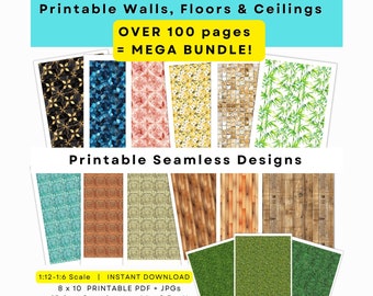 Dollhouse Printable Wallpaper Scale 1.6 1.12 1.24 Walls Floors Ceiling Tiles Diorama Digital Download PDF JPG 8x10 Seamless Paper Bundle
