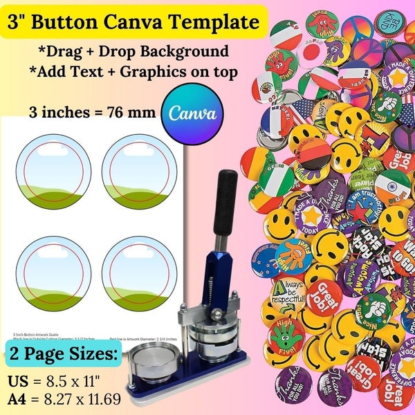 3" Pin Button Canva Template BUNDLE Drag and Drop Custom Badge Circle Labels