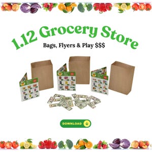 Mini Grocery Store Bags Shopping Flyers 1.12 scale miniature printable templates paper craft Digital Download PDF JPG Kitchen Doll Gifts