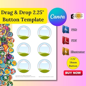2.25" Pin Button Canva Template BUNDLE Drag and Drop Custom Badge Circle Labels
