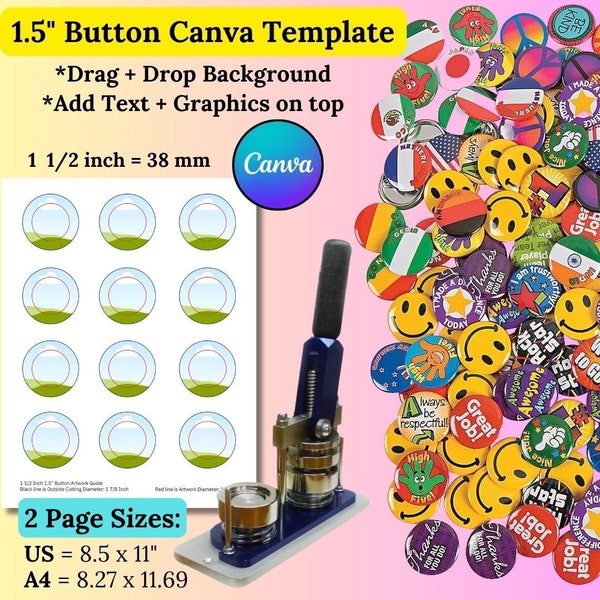 1.5" Pin Button Canva Template BUNDLE Drag and Drop Custom Badge Circle Labels