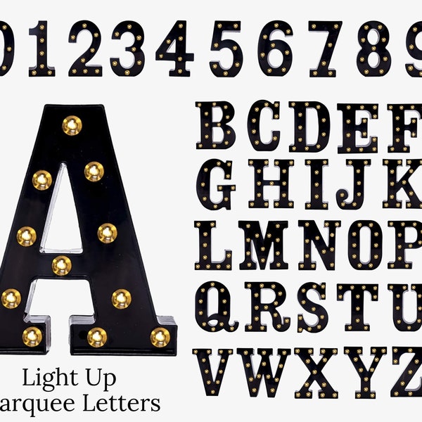 Black Lighted Marquee Letter and Number Lights Clipart Set Looking ABC Halloween Holiday PNG Bundle Files Kit Canva Add Ons Digital Download