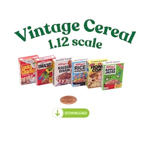 1/12 Vintage Printable Breakfast Cereal Doll House Miniatures Groceries Mini Boxes Packages Kids Crafts Download DIY JPG PDF