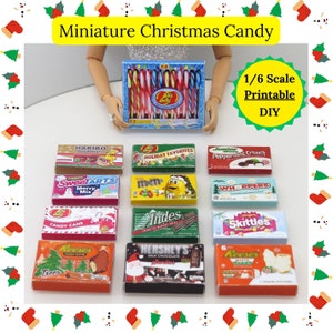 1/6 Domek dla lalek Jedzenie do druku Boże Narodzenie Lalka Jedzenie Miniaturowe Czekoladki Pudełka na cukierki Pakiety świąteczne Rękodzieło dla dzieci Cyfrowe pobieranie DIY