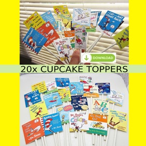 Dr. Seuss Cupcake Toppers druckbare Sofortiger digitaler Download Geburtstag Babyshower Kinder Party Cake Pops Sticks Märchenbuch Buch Cover