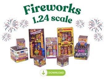 1.24 Miniature Printable Fireworks Boxes Doll Size Mini Fourth of July Diorama Holiday Crafts DIY Digital Download 2-3 inch figures