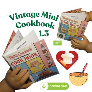 Vintage Cookbook Miniatura Wydrukuj Szablon Domek dla lalek Cyfrowe Pobieranie Zdjęcie Prop DIY 1.3 skala Kuchnia Książka Rozmiar Lalki Pieczenie Ciasta Pieczenie