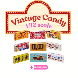 1/12 miniature vintage maison de poupée bonbon nourriture imprimable boîtes forfaits vacances artisanat téléchargement numérique bricolage cinéma diorama Halloween