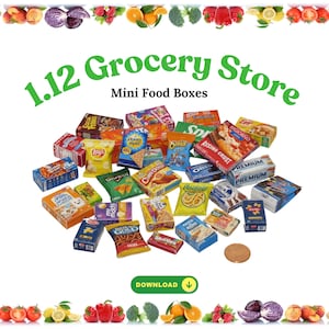 Mini Doll Food Printable Groceries Miniature Grocery Store Items 1.12 scale printable miniature food templates Digital Download PDF JPG